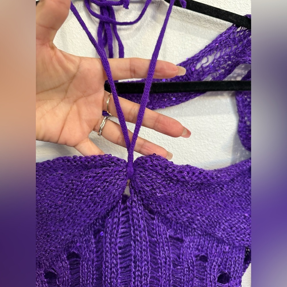 Fairy core 3PC Purple Crochet Set M Festival W Y2K Distressed Crop Top Skirt - Picture 5 of 13